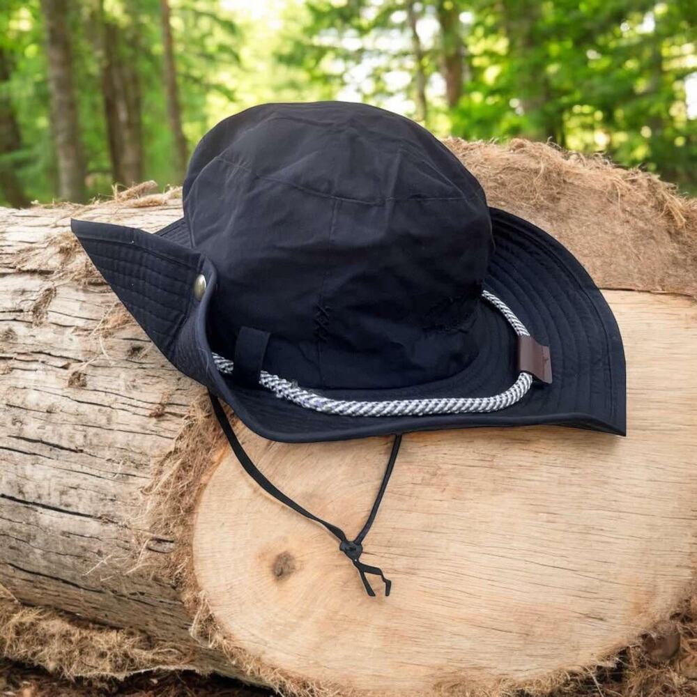 Travellers Men Sun Hat Side Snap Brim Boonie Bucket Safari Fishing Hiking Black